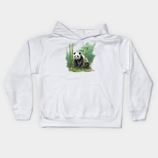 panda bear standing in the middle of bamboo trees Kids Hoodie